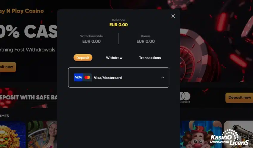 Insättning på Instant Casino