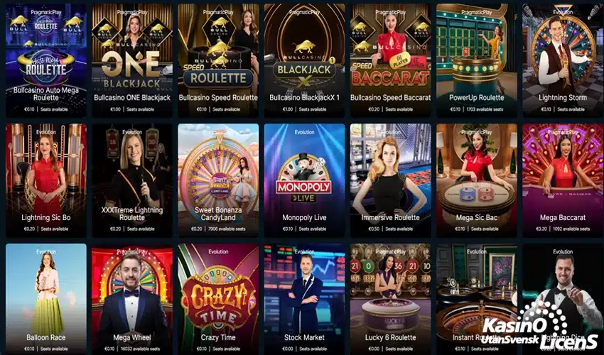 Live casino sektionen på Bull Casino